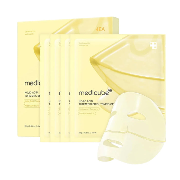Medicube – Masque gel éclaircissant à l'acide kojique et au curcuma, 1 boîte, 4 masques x 28 g