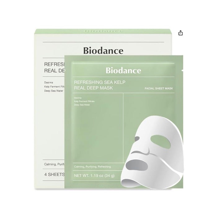 Biodance – Masque rafraîchissant aux algues marines Real Deep Mask, 1 boîte, 34 g x 4