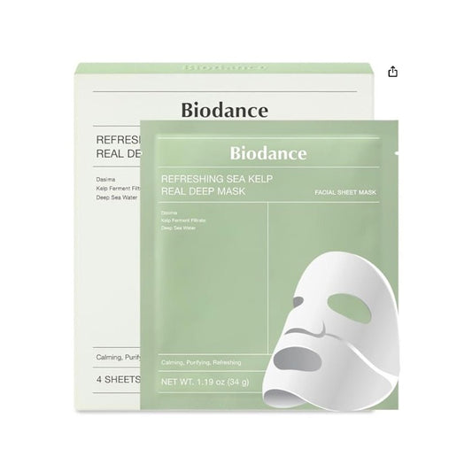 Biodance – Masque rafraîchissant aux algues marines Real Deep Mask, 1 boîte, 34 g x 4